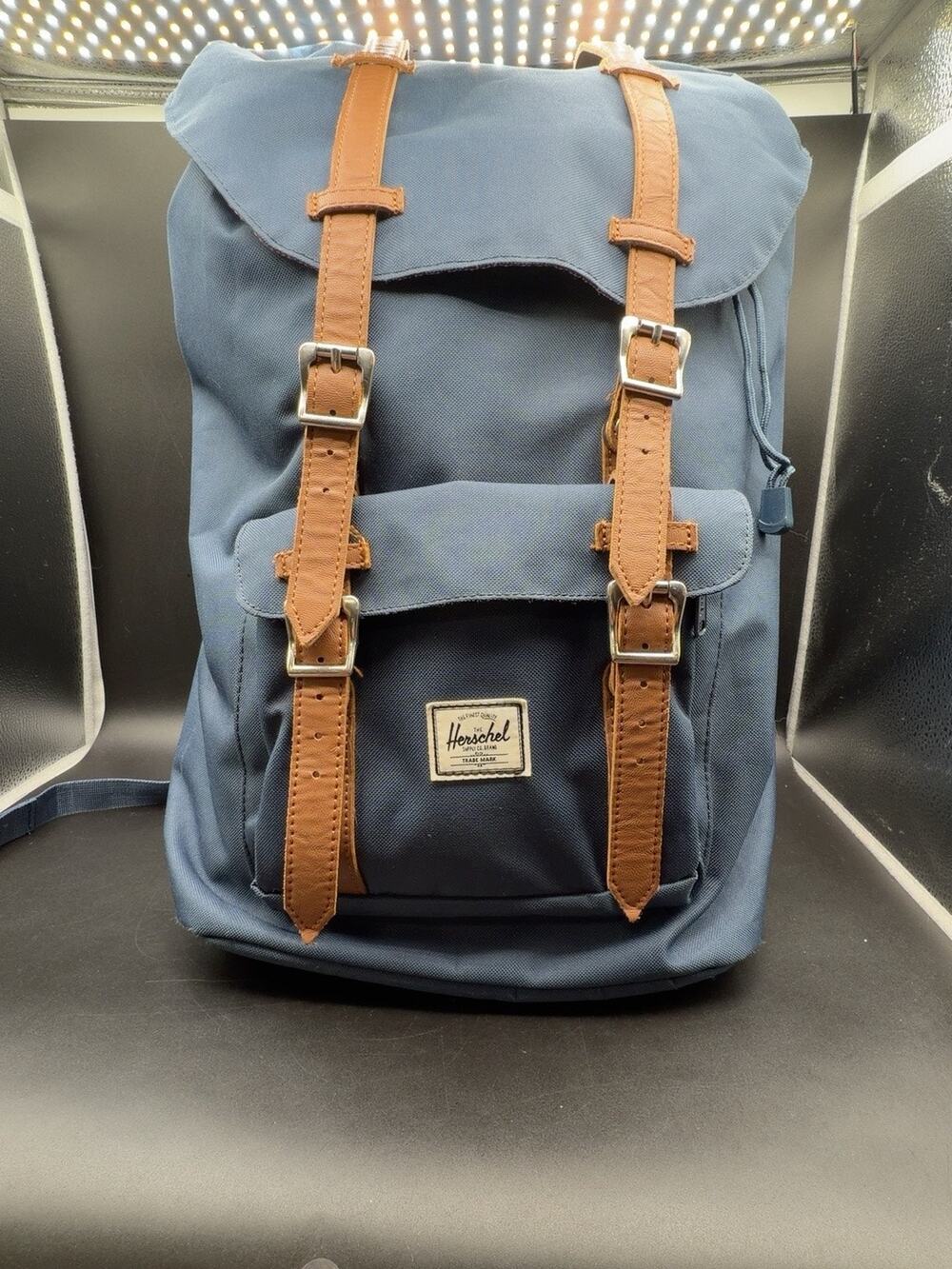 Herschel Little America 30L Backpack Blue Tan Straps Large Laptop Bag Like New